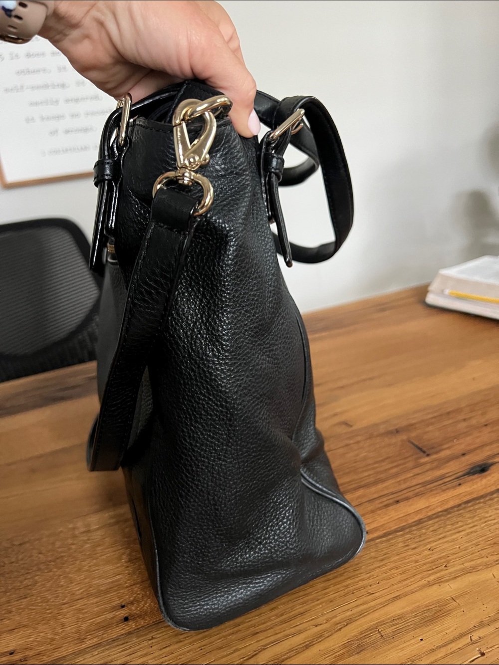 kate spade Black Pebbled Leather Shoulder Bag with Gold Hardware - Picture 3 of 10